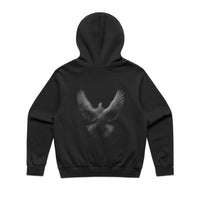 Black hoodie with grey bird back screen print
