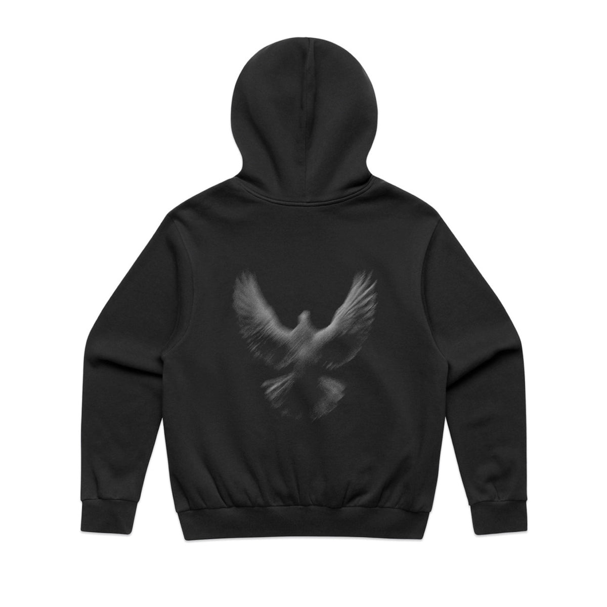 Black hoodie with grey bird back screen print