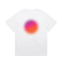 White tee with gradient back screen print