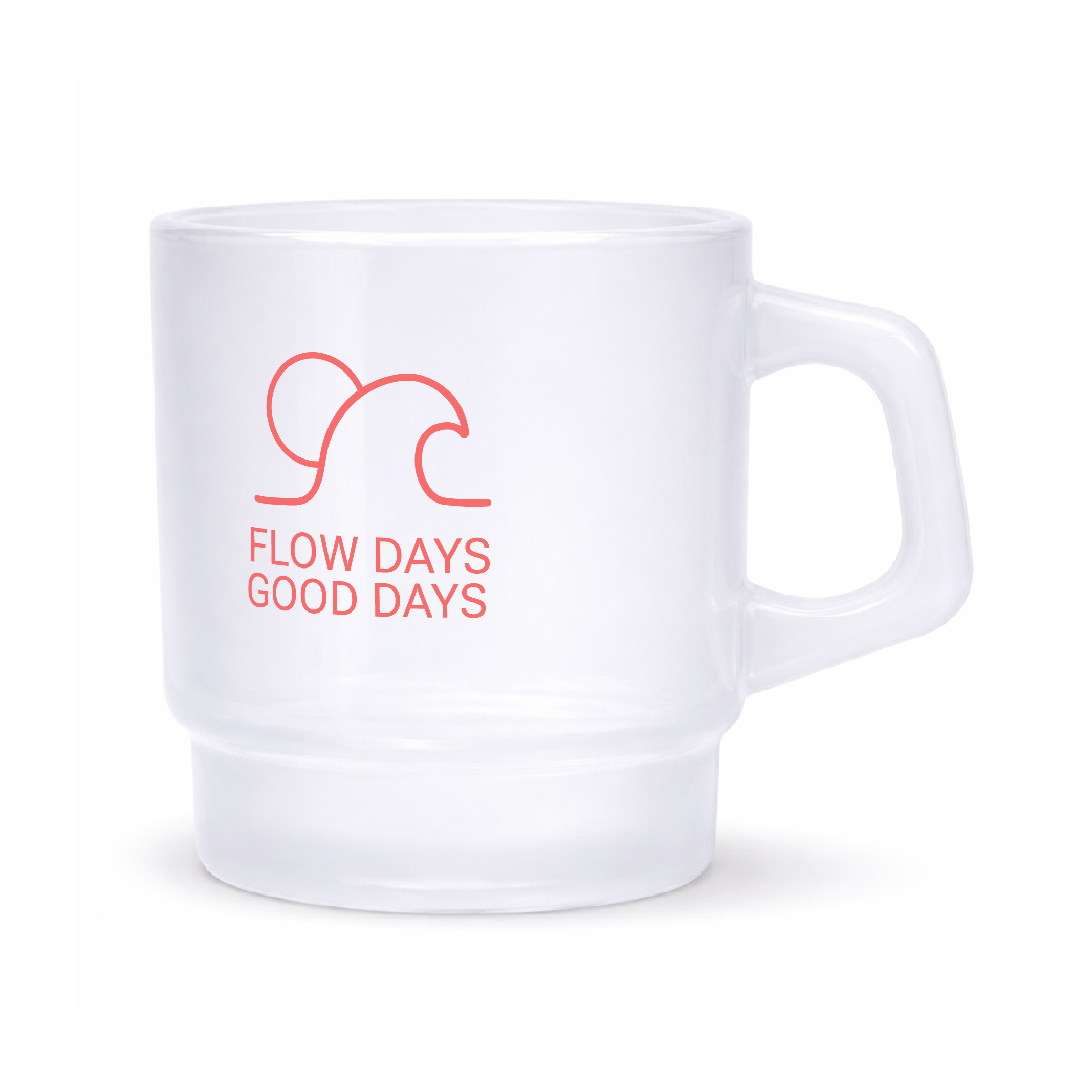 Custom branded glass milk mug with logo — front view