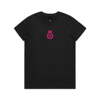 Pink pineapple on a black t-shirt