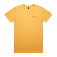Branded yellow t-shirt on a white background