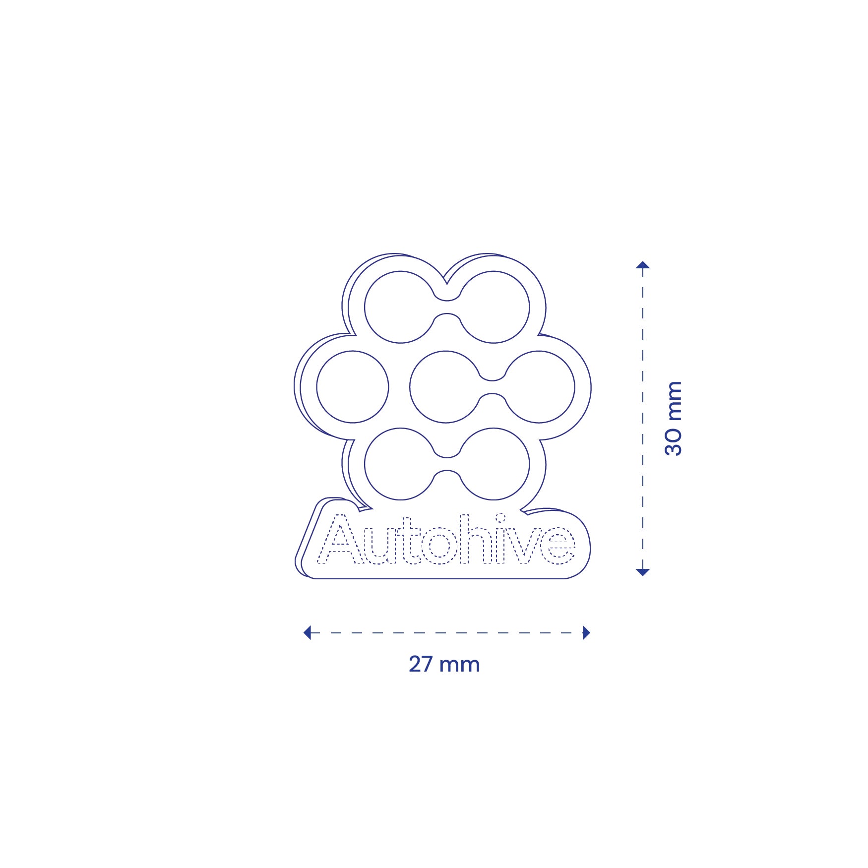 Blue wireframe drawing of a pin design