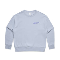 Printed blue sweatshirt on white background