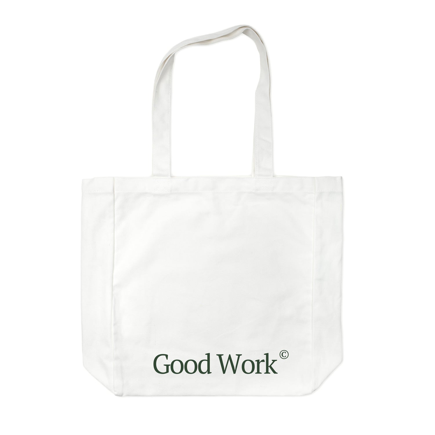 White printed Print Room Weekend tote bag on white background
