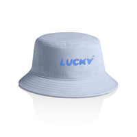 Light blue bucket hat with blue print